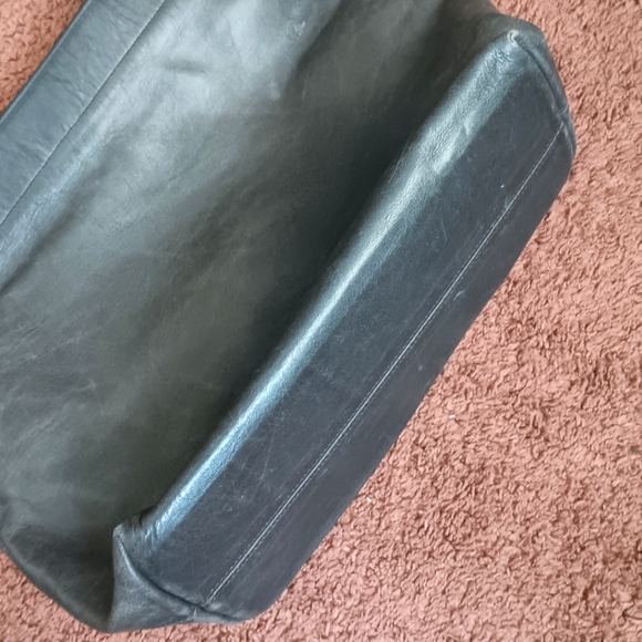 Authentic Large COACH Navy Blue black Genuine Leather top double handle shoulder - Picture 4 of 9